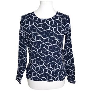 Gap Navy Geometric Tie Dye Tie-Back Blouse Size 4